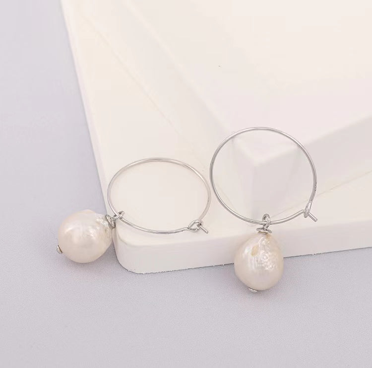 Genuine Baroque Pearl S925 Silver Sun Halo Earrings