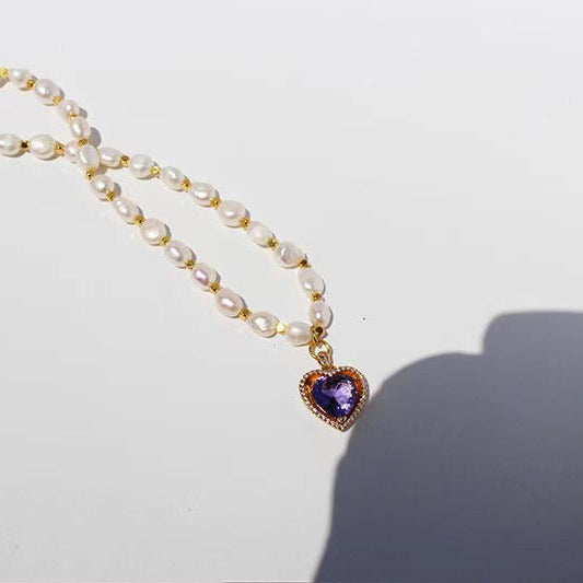 Collier cœur arc-en-ciel en perles d'eau douce véritables