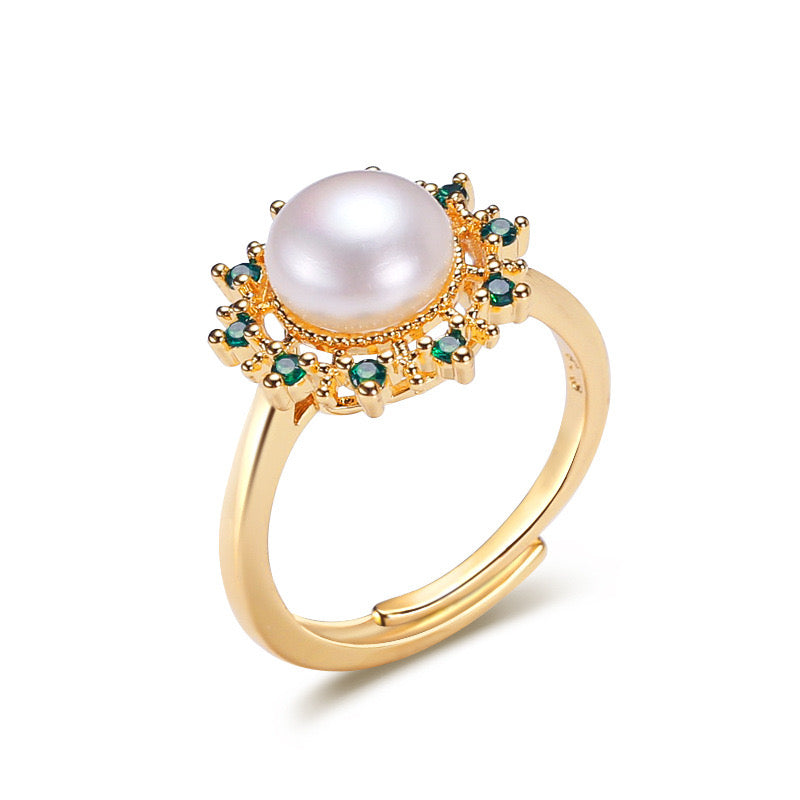 Bague Pamela en laiton plaqué or 18 carats avec véritable perle d'eau douce