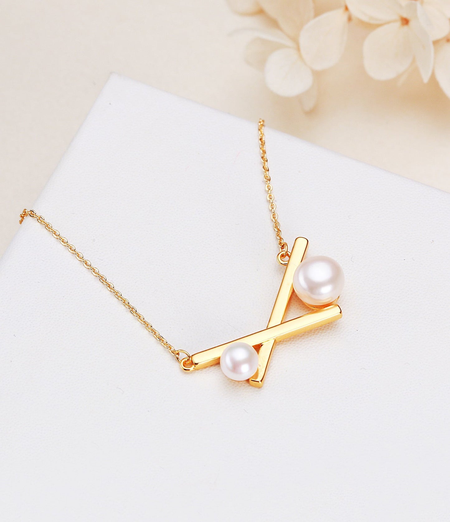 Brass Plated with 18K Gold Genuine Freshwater Pearl Balance Necklace