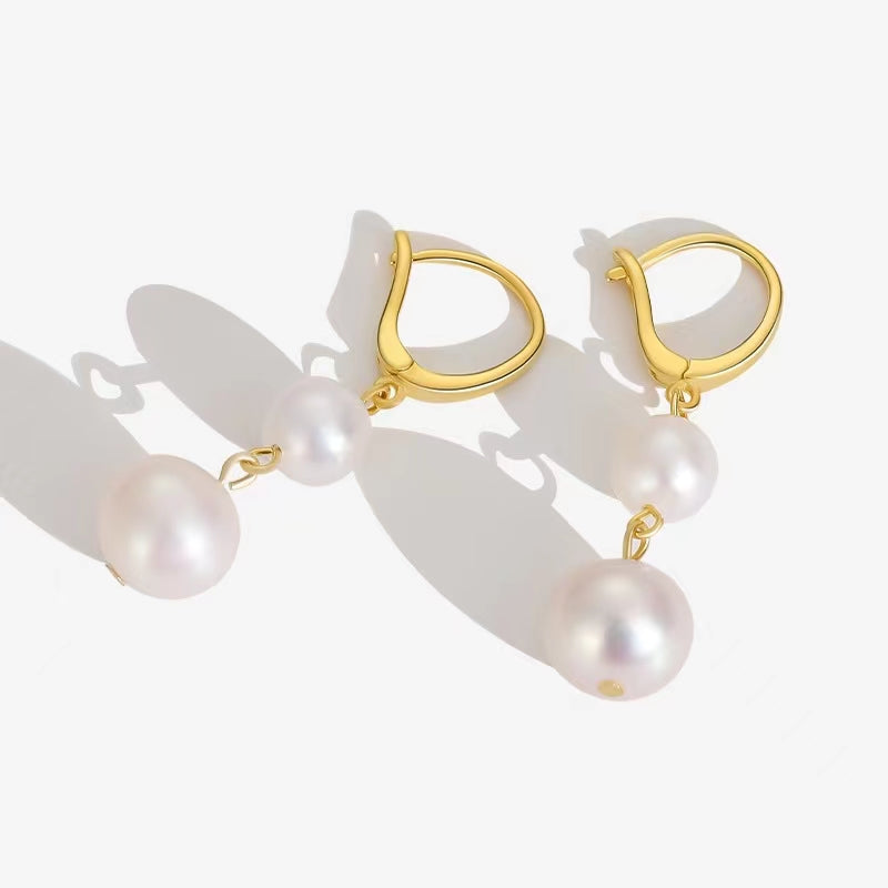 Boucles d'oreilles en argent massif S925 avec véritable perle baroque