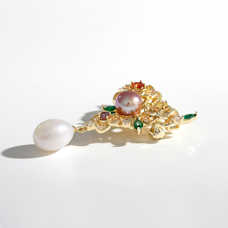 Boucles d'oreilles en perles d'eau douce véritables et fleurs du paradis