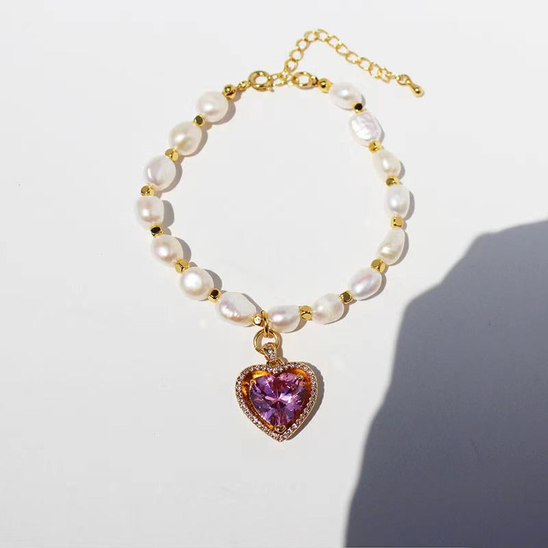 Collier cœur arc-en-ciel en perles d'eau douce véritables