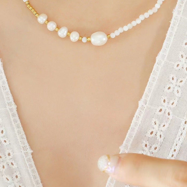 Collier Shirley en acier titane et perles d'eau douce véritables