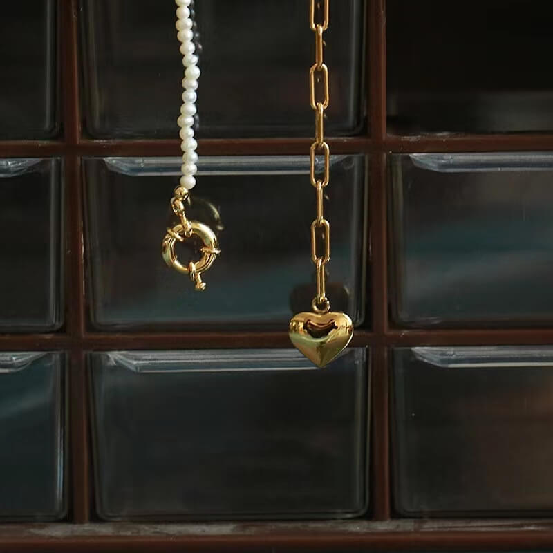 Collier en forme de cœur avec véritable perle d'eau douce
