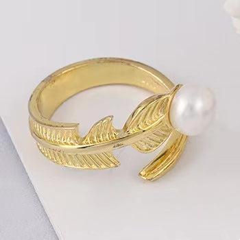 Bague ailes en argent massif S925 avec véritable perle d'eau douce