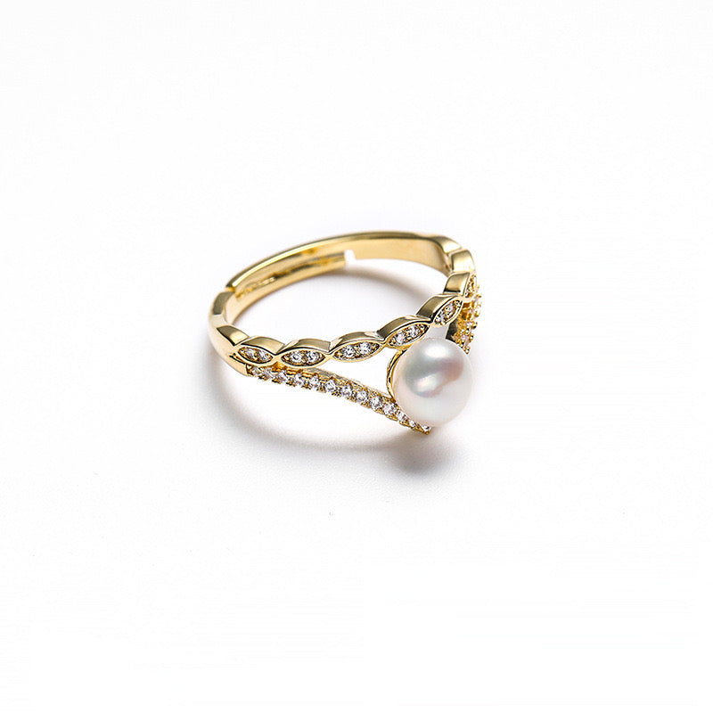 Bague couronne en véritable perle d'eau douce