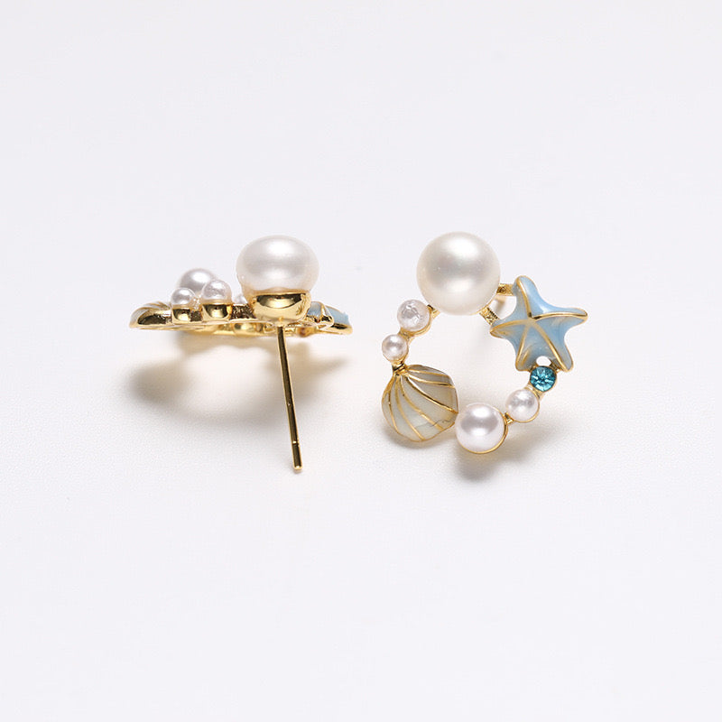 Boucles d'oreilles Ocean Zing en argent massif S925 et véritables perles d'eau douce