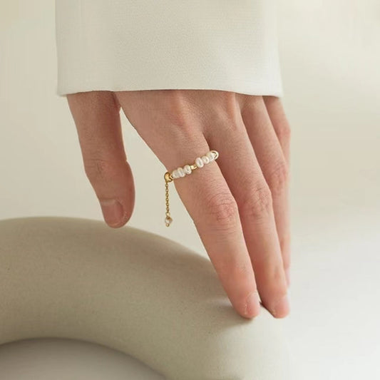 Genuine Freshwater Pearl Gold Cube Ring