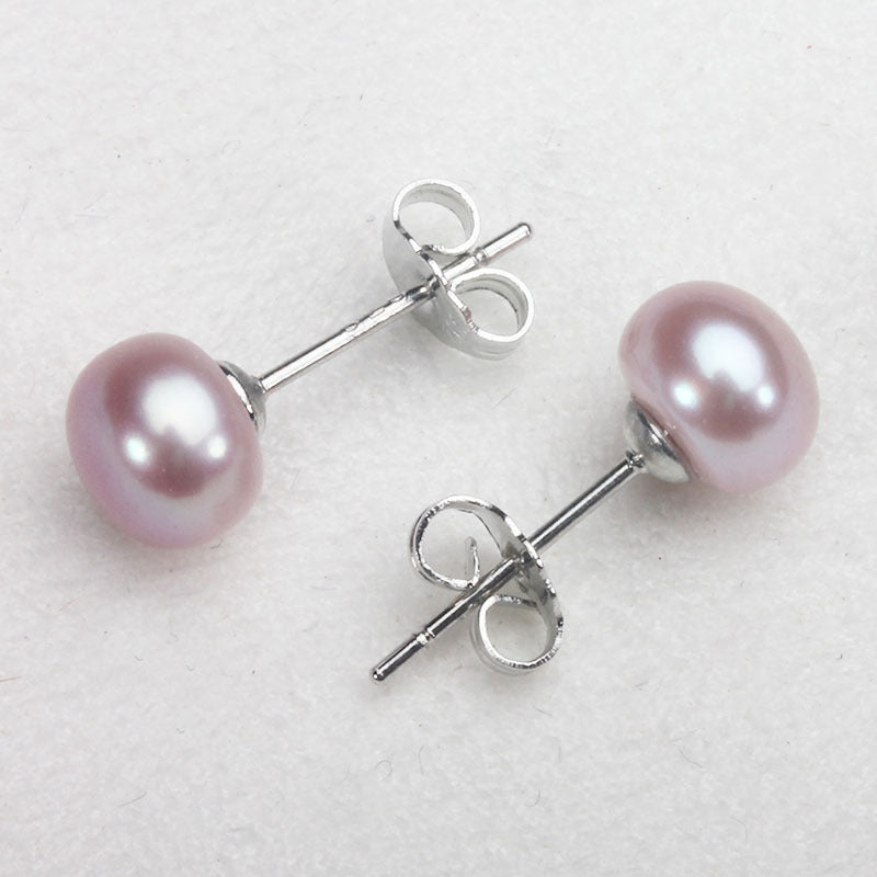 S925 Silver 4-10mm Lvender Freshwater Button Pearl Stud Earrings