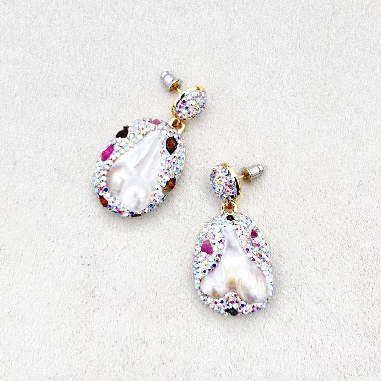 Genuine Baroque Pearl & Natural Tourmaline Vertus Earrings