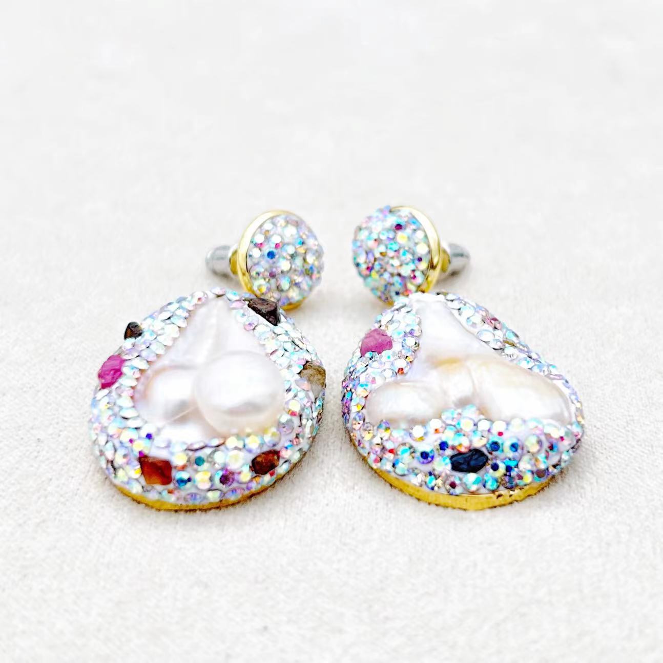Genuine Baroque Pearl & Natural Tourmaline Vertus Earrings