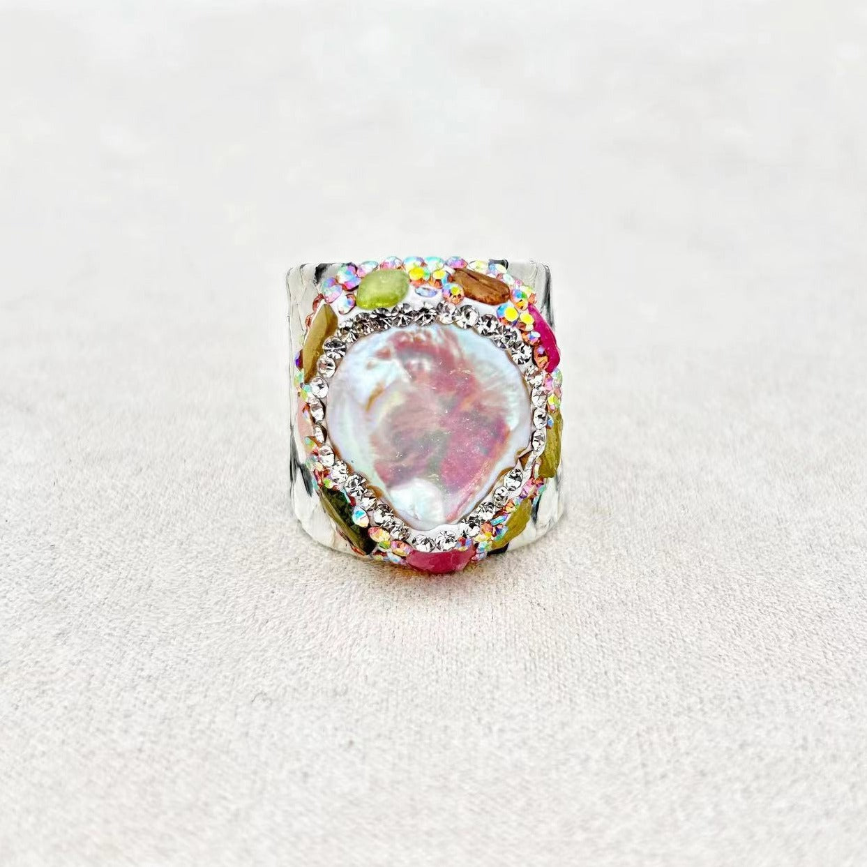 Bague Néhemias en véritable perle baroque naturelle et tourmaline naturelle