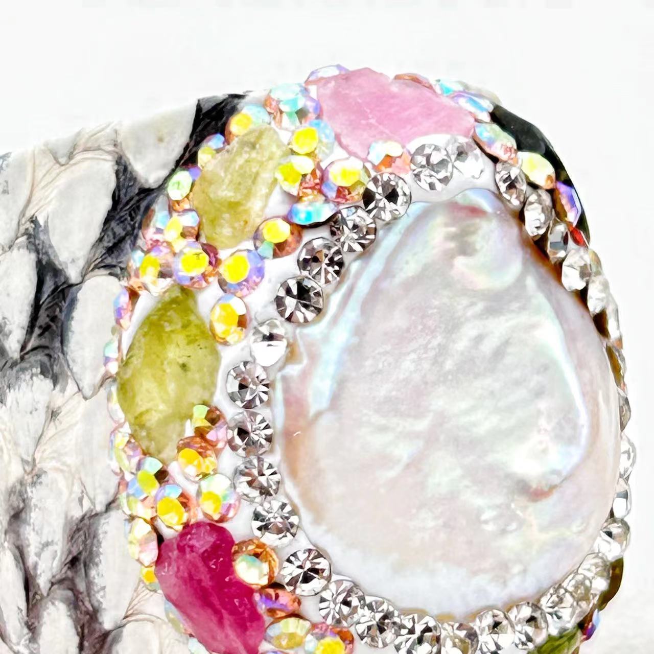 Bague Néhemias en véritable perle baroque naturelle et tourmaline naturelle
