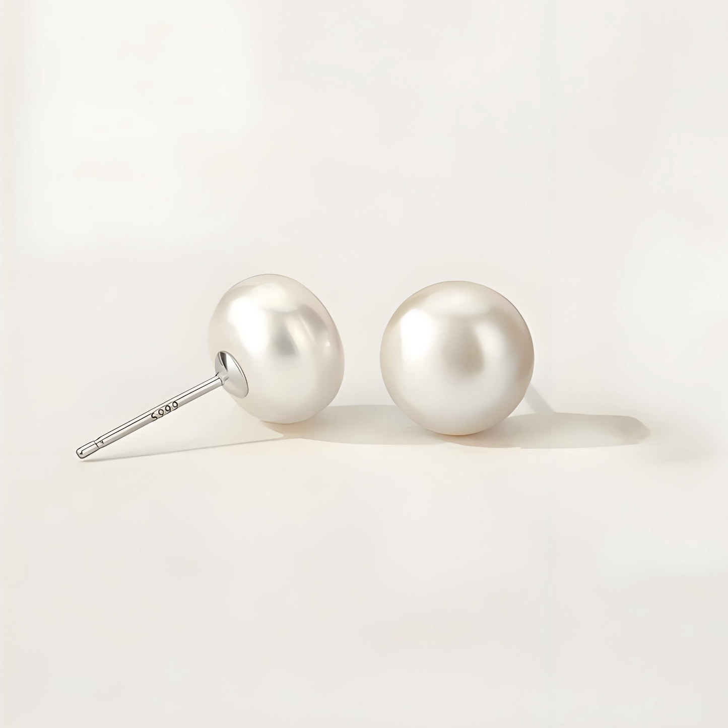 S925 Silver 4-10mm White Freshwater Button Pearl Stud Earrings