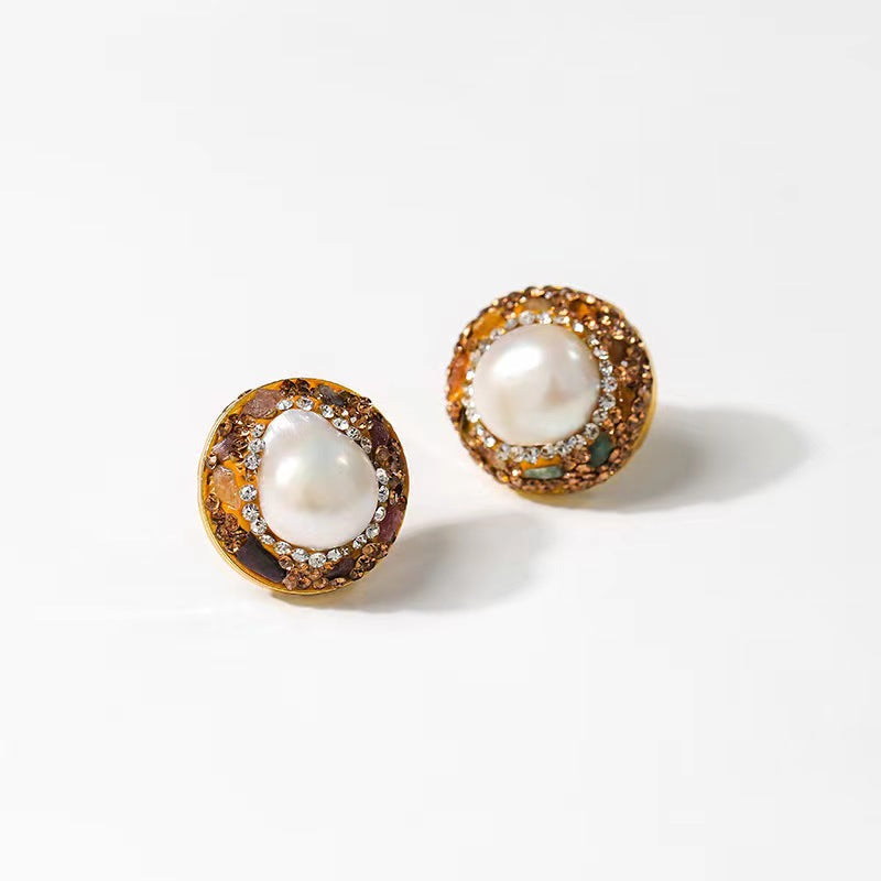 Boucles d'oreilles bouclier solaire en perles baroques véritables