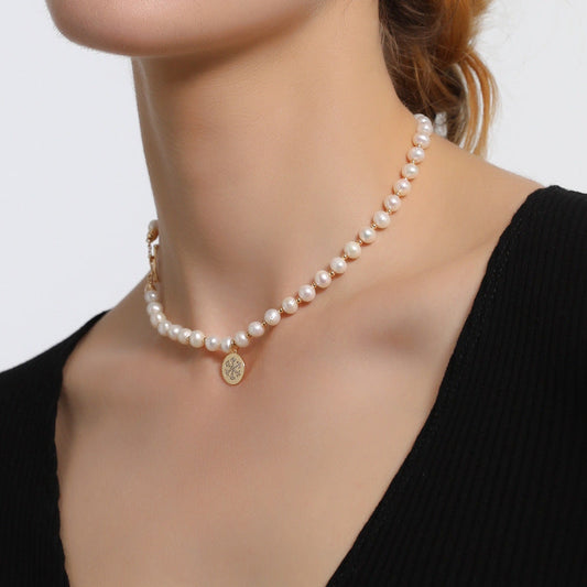 Collar de copo de nieve de auténtica perla barroca de agua dulce