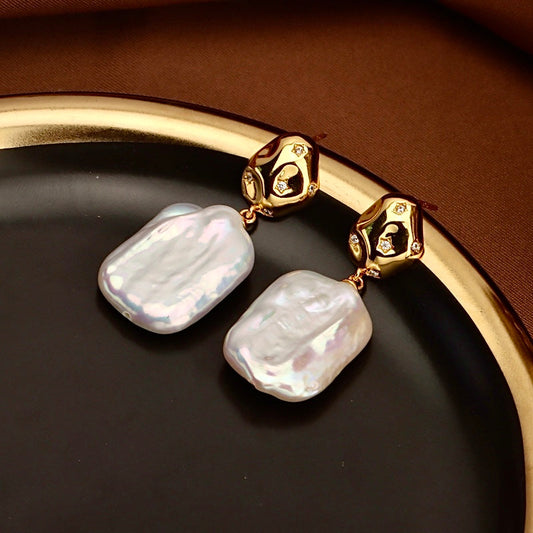 Genuine Freshwater Baroque Pearl Water Ripple Earrings