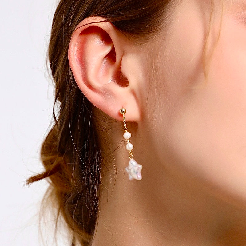 Pendientes de estrella de cristal con perla de agua dulce genuina