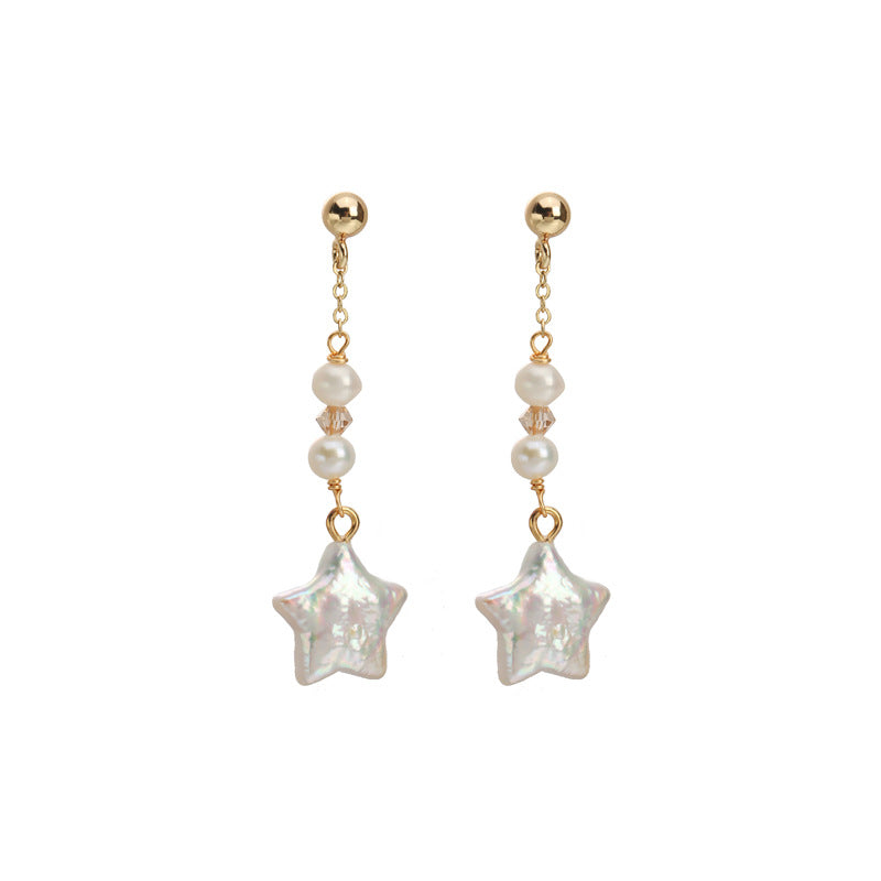Pendientes de estrella de cristal con perla de agua dulce genuina