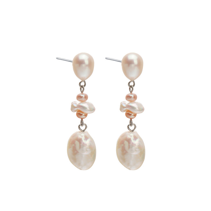 Boucles d'oreilles framboise en perles baroques d'eau douce véritables