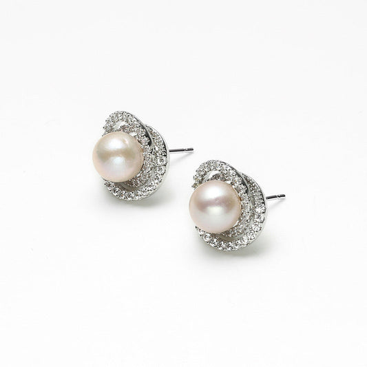 Boucles d'oreilles Cherish en argent massif S925 avec véritable perle d'eau douce