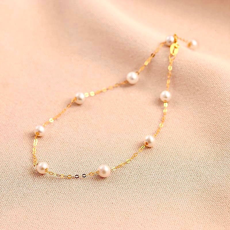 Bracelet en or massif 18 carats avec véritable gypsophile d'eau douce