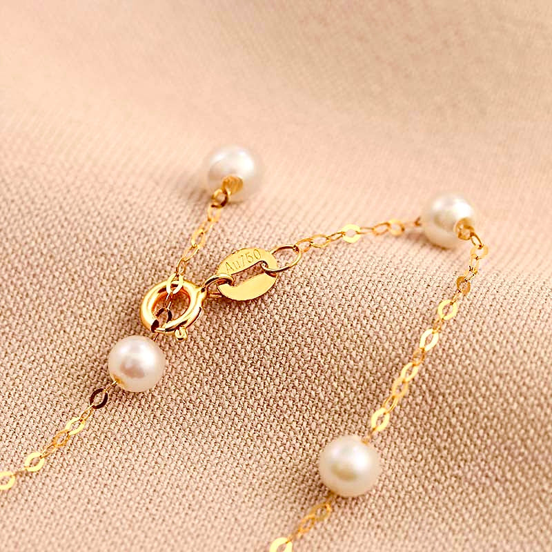 Bracelet en or massif 18 carats avec véritable gypsophile d'eau douce