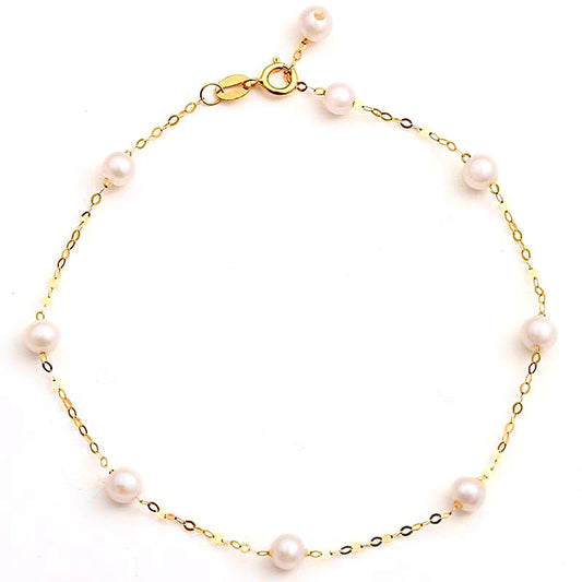 Bracelet en or massif 18 carats avec véritable gypsophile d'eau douce