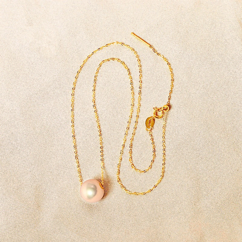 Collar de perlas blancas de agua dulce genuinas de oro macizo de 18 quilates con forma de caramelo flotante de 11-12 mm