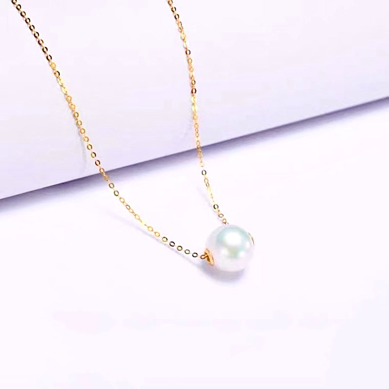 Collar de perlas blancas de agua dulce genuinas de oro macizo de 18 quilates con forma de caramelo flotante de 11-12 mm