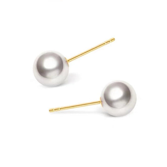 Solid 18K Gold Genuine Freshwater Pearl Ear Studs