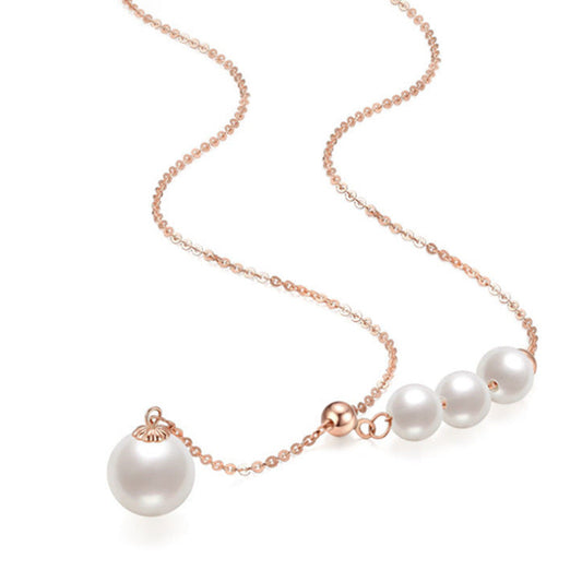 Solid 18K Rose Gold Genuine Freshwater Pearl Rose Necklace