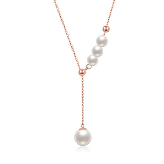 Solid 18K Rose Gold Genuine Freshwater Pearl Rose Necklace