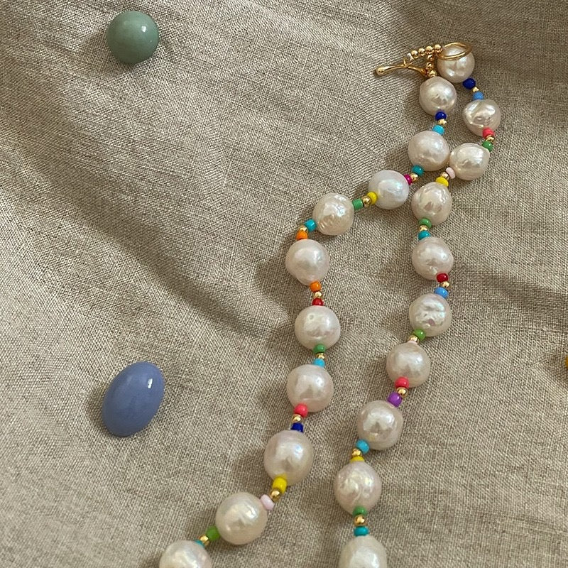 Collar de calíope con perla de agua dulce genuina galvanizada en oro de 18 quilates