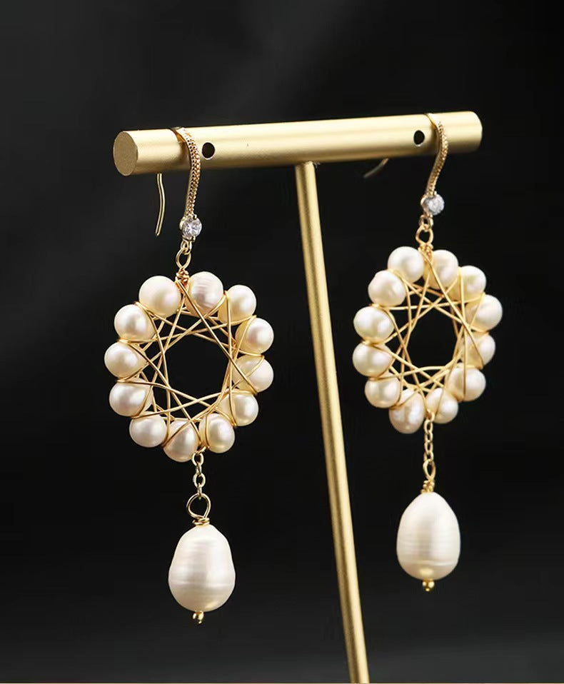 Boucles d'oreilles tournesol en perles baroques d'eau douce véritables (édition limitée)