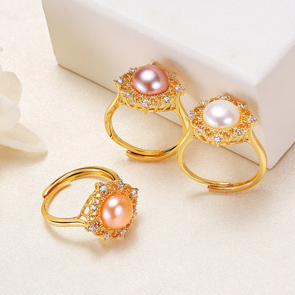 Bague Roxanne en laiton plaqué or 18 carats avec véritable perle d'eau douce