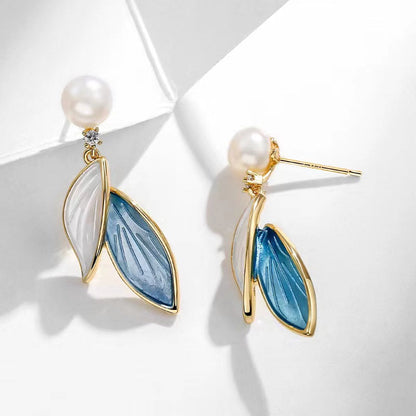 Genuine Freshwater Pearl Leaf Earrings