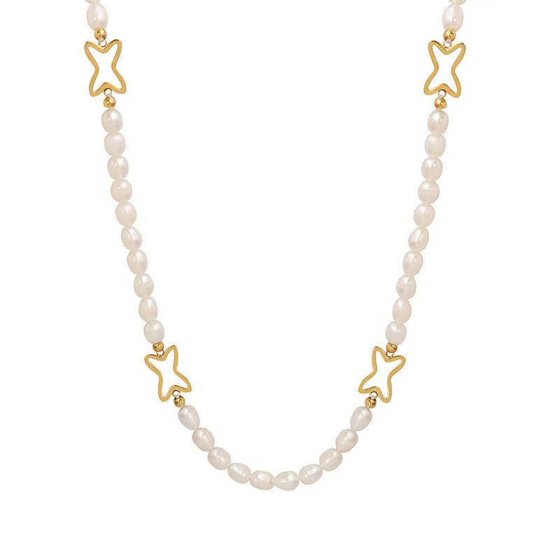 Collar de estrella fugaz de titanio con perla de agua dulce genuina