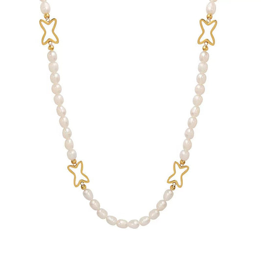Genuine Freshwater Pearl Titanium Shooting Star Necklace