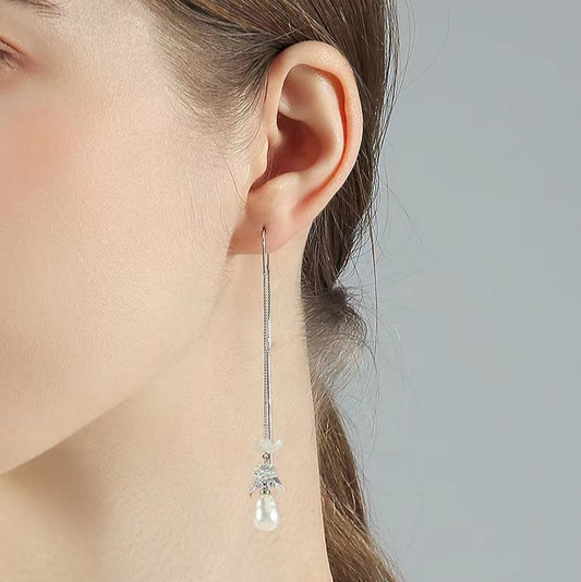 Genuine Freshwater Pearl Blue Flower Earrings