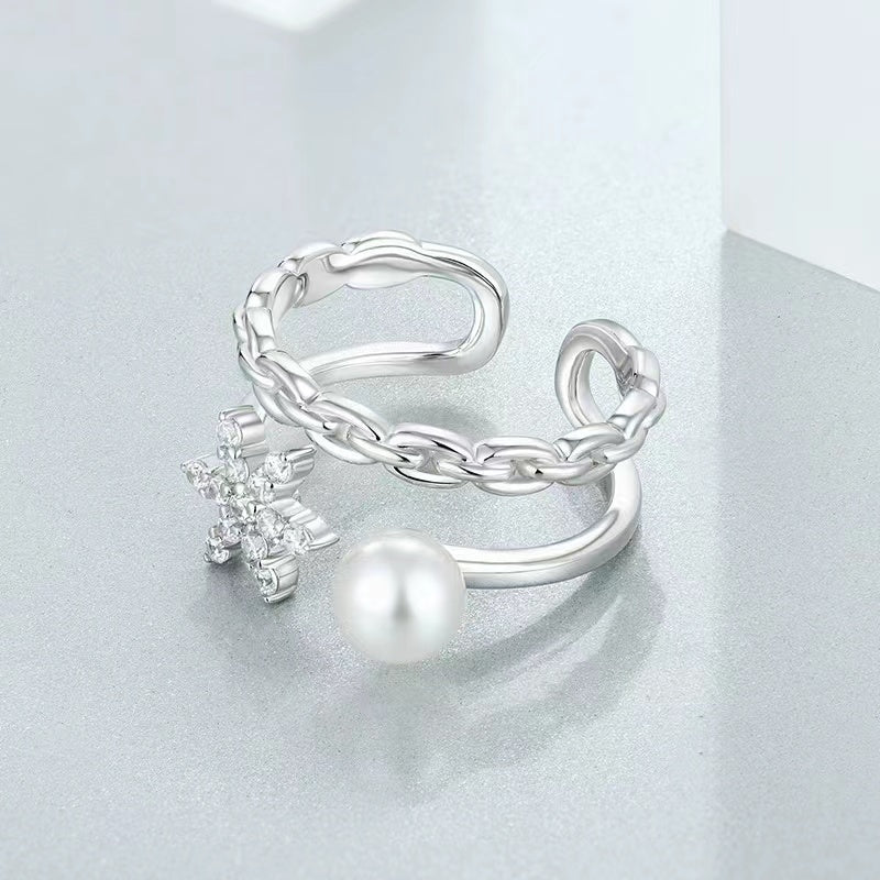 Bague étoile en perles d'eau douce véritables
