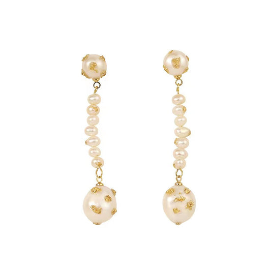 Genuine Freshwater Baroque Pearl Golden Waterfall Earrings