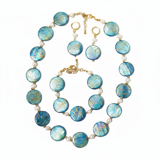 Genuine Freshwater Blue Shell and Pearls Blue Fantasy Set