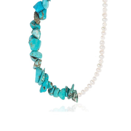 Collar de turquesa y perla de agua dulce genuina