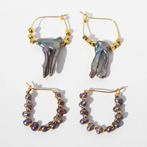 Boucles d'oreilles en véritables perles d'eau douce baroques grises