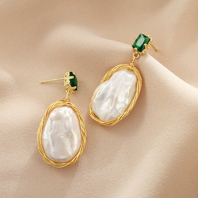 Boucles d'oreilles forêt en perles baroques d'eau douce véritables