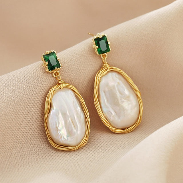 Boucles d'oreilles forêt en perles baroques d'eau douce véritables