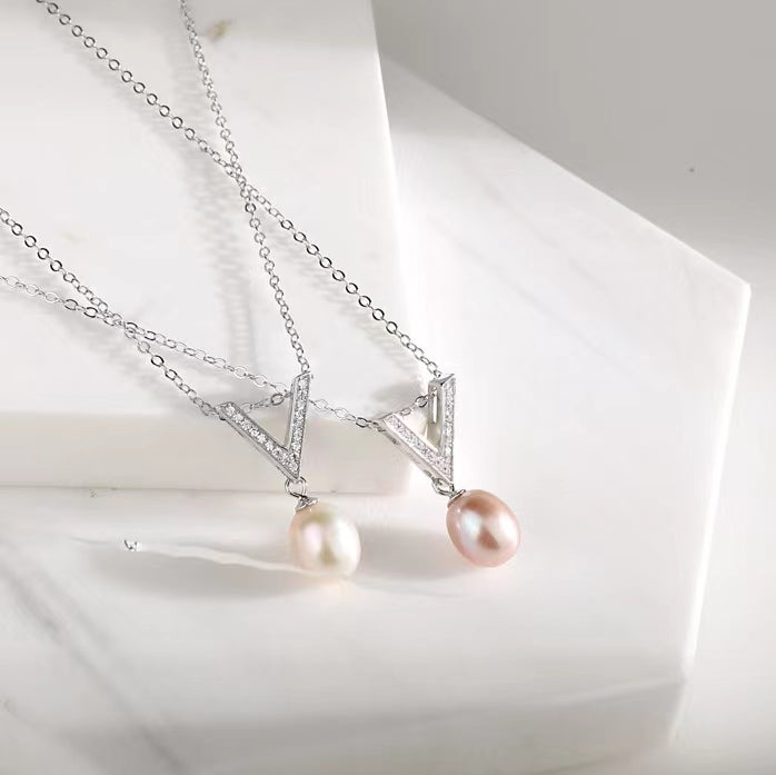 Conjunto de plata maciza S925 con auténtica perla de agua dulce