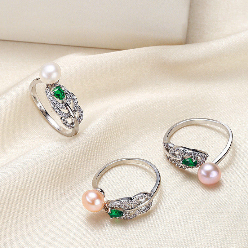 Bague Hope verte en laiton plaqué or 18 carats avec véritable perle d'eau douce